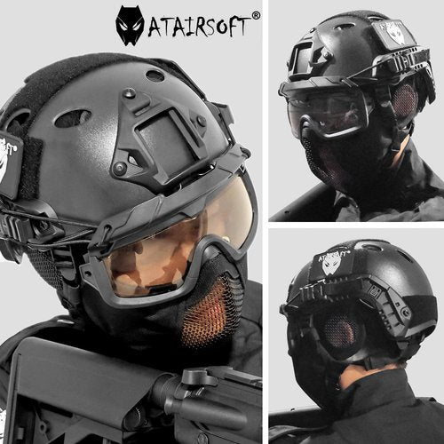 ATAIRSOFT PJ Type Airsoft Helmet Set Tactical Paintball Airsoft Fast Helmet with Cover (MCBK)