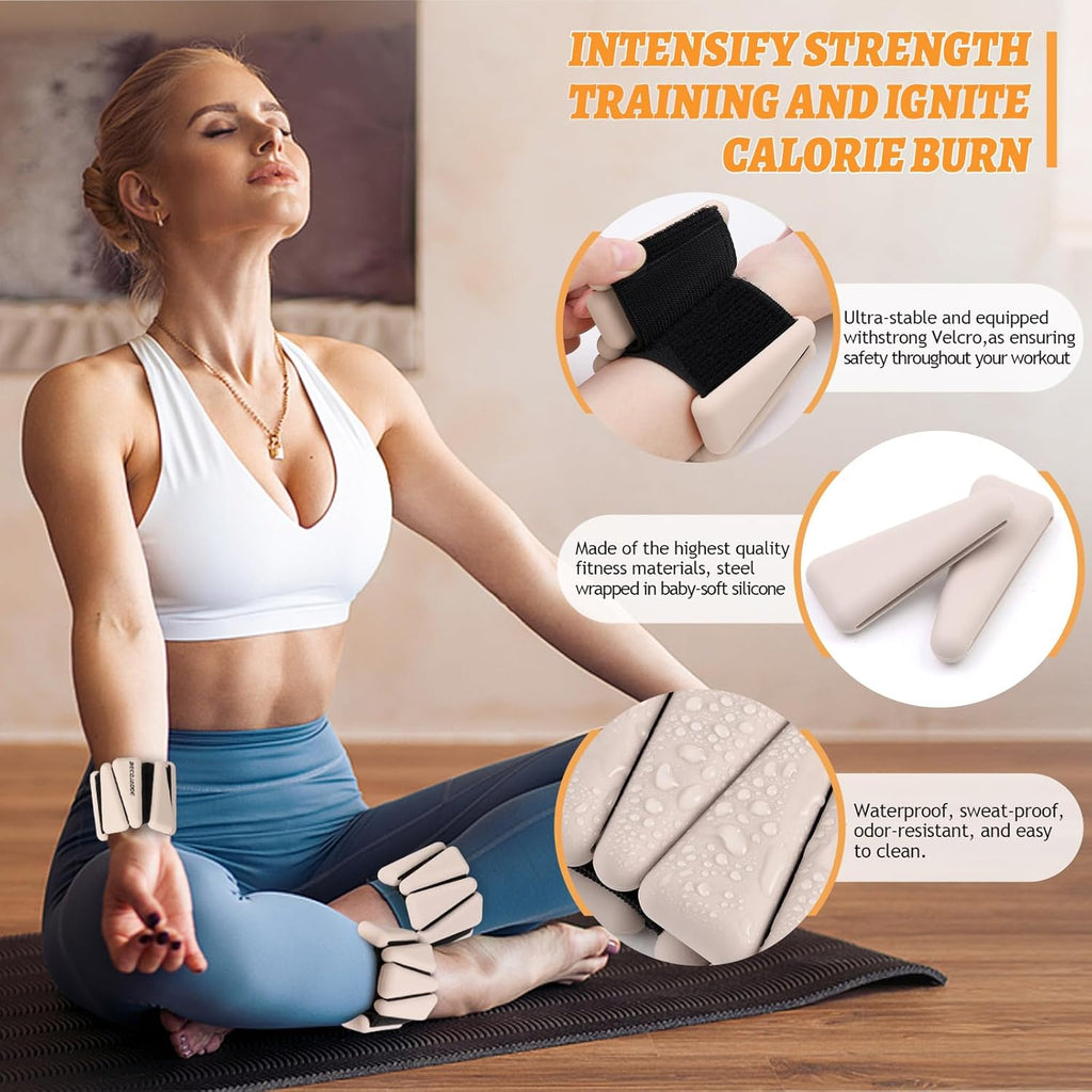 Skiennix Ankle Weights Set - Adjustable 1 lb/2 lb/3 lb for Pilates, Running, Yoga | Perfect for Arm & Leg Workouts