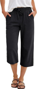 ANRABESS Capris Pants - Women's Summer Casual Loose Fit with Drawstring | High Waist Cropped Trousers