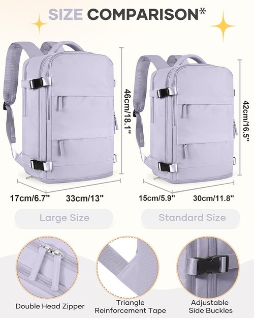 Coofay Large Carry-On Backpack - Airline Approved Waterproof Travel Bag for Women | Purple Casual Daypack