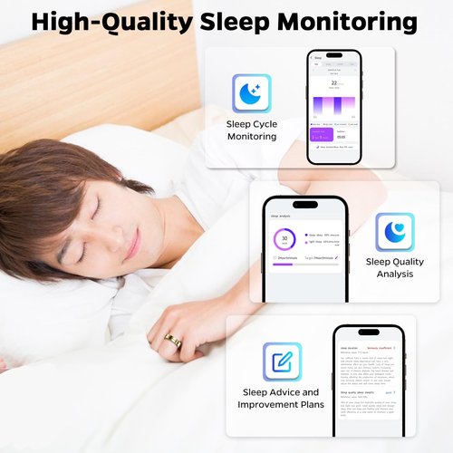 Emerhome Ultra-Thin Smart Ring for Women Men,Sleep Tracker Ring with Heart Rate, Waterproof Fitness Ring for Activity Monitoring/Steps/Calories,No Subscription Fee,for iSO & Android (Glod,11#)