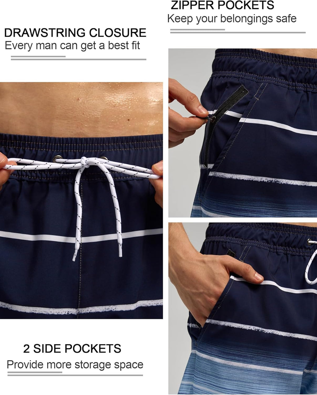 SILKWORLD Men's Swim Trunks - Quick Dry Bathing Suit with Zipper Pockets & Compression Liner