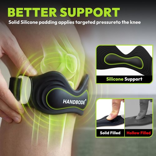 HANDBODE Patellar Tendon Support Strap - Adjustable Silicone Knee Brace for Pain Relief | 2 Pack