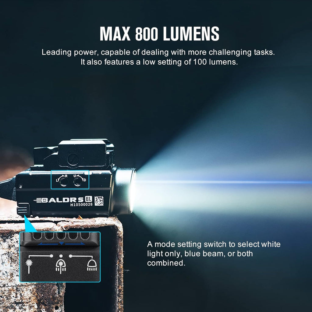 OLIGHT Baldr S Tactical Flashlight - 800 Lumens Blue Beam & White LED Combo | Compact Rail Mounted Light (Desert Tan)