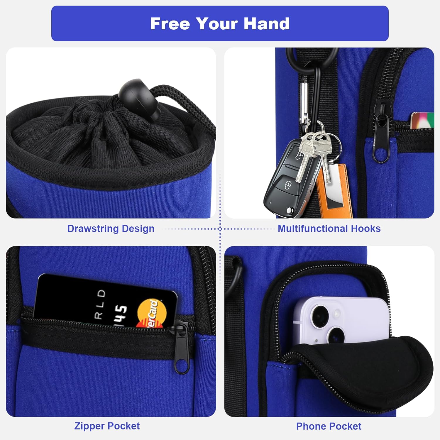 Skiennix Water Bottle Holder - Insulated Neoprene Carrier with Phone Pocket | Fits 32/40 oz Bottles