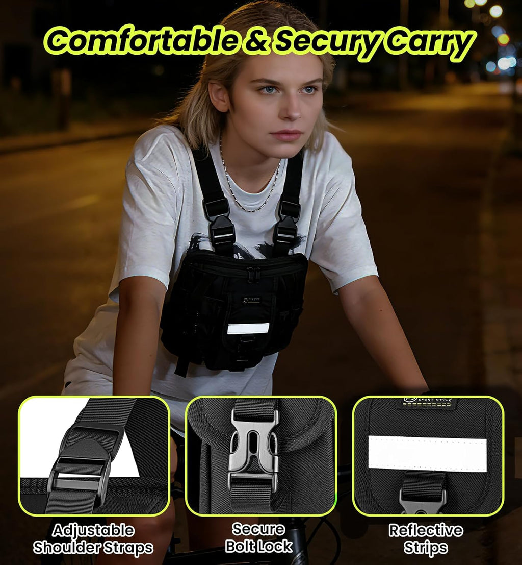 Skiennix Sports Chest Pack - Reflective Running Vest Bag for Cycling, Hiking, and Gym Workouts
