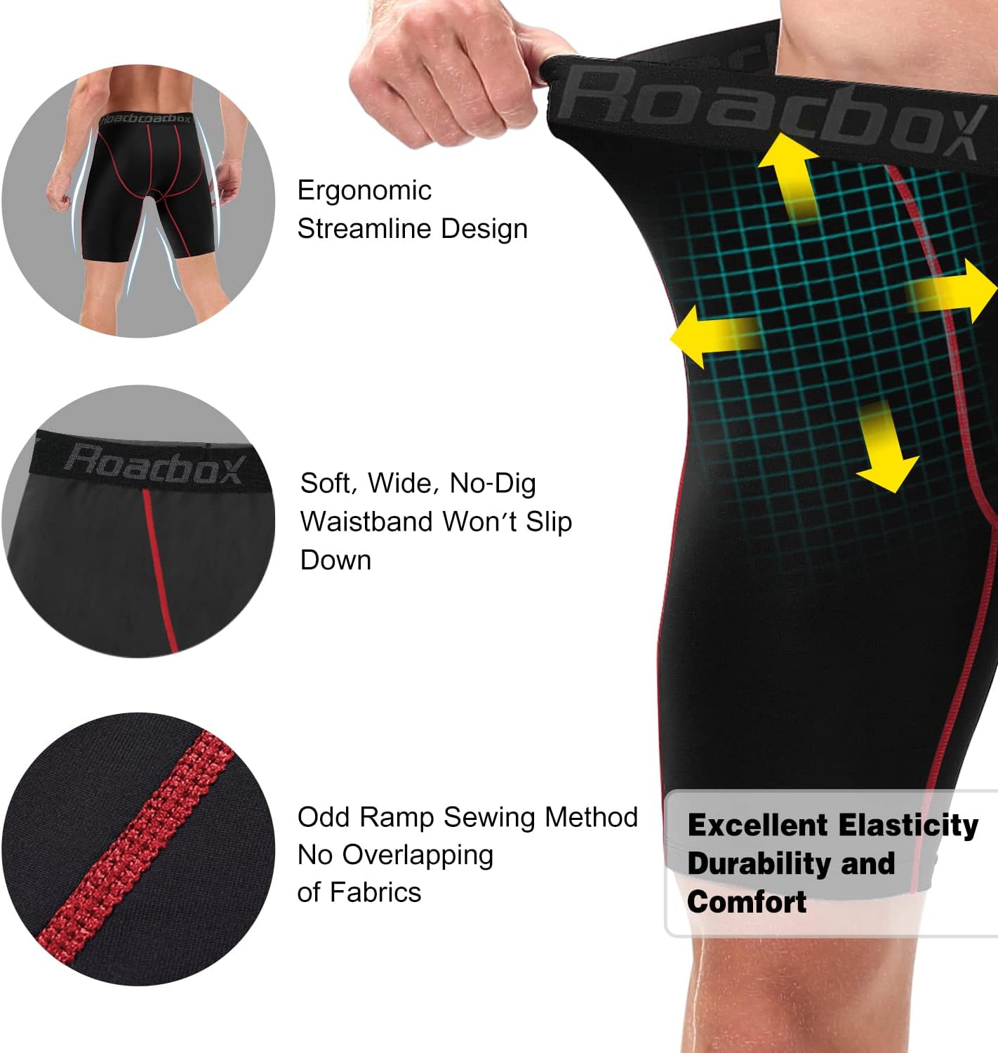 Roadbox Compression Shorts - Men's 3 Pack Athletic Workout Underwear | Spandex Base Layer Boxer Briefs