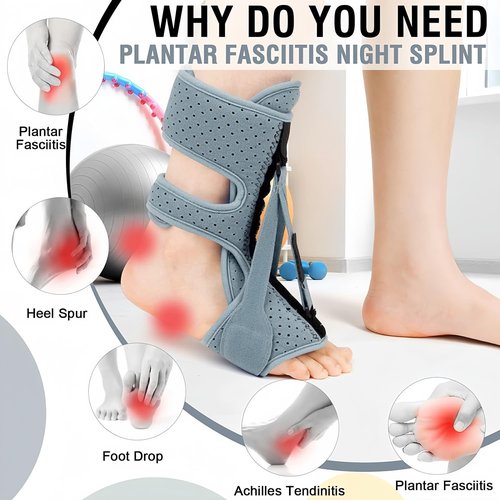 CQSMY Plantar Fasciitis Night Splint for Women & Men - Planters Facetious Relief, Upgraded Brace with 3-Point Support for Foot Drop & Achilles Tendonitis (Gray)