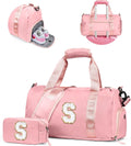Skiennix Girl Gym Bag - Stylish Gymnastics Bag with Shoe Compartment & Makeup Pouch | Perfect Birthday Gift for 8-Year-Olds (Letter R)
