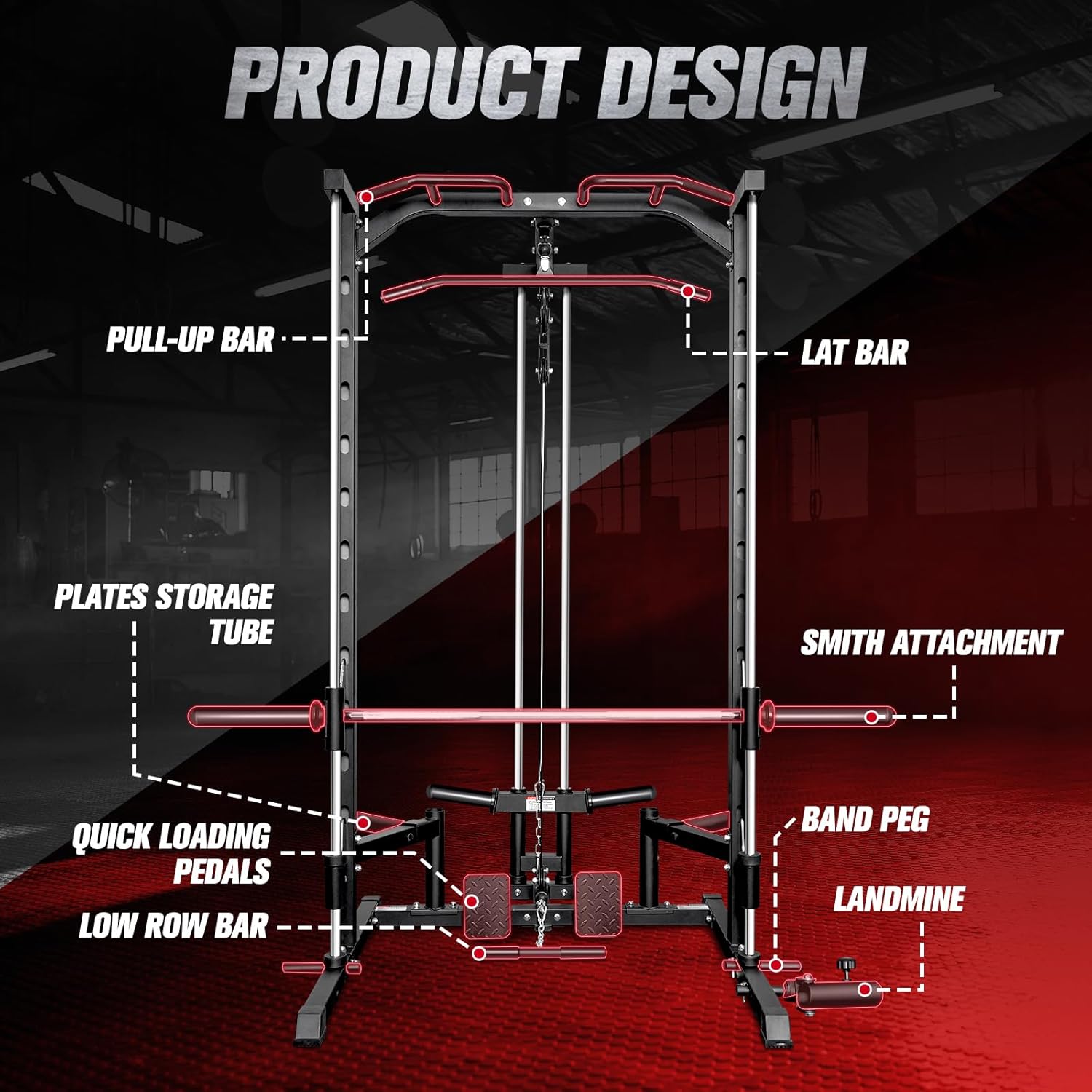 RitFit Smith Machine Power Rack - Versatile LAT Pull Down System & Barbell Training Attachments
