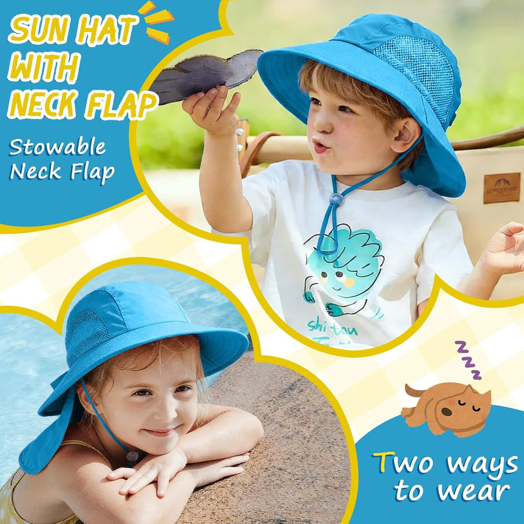 Skiennix Outdoor Kids Sun Hat - UPF 50+ UV Protection with Neck Flap | Wide Brim Bucket Hat for Boys & Girls