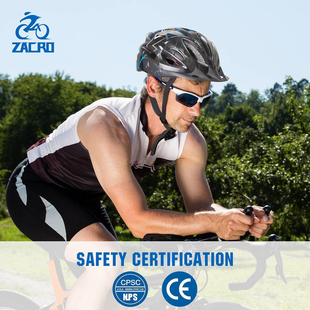 Zacro Bike Helmet - Lightweight CPSC Certified Safety Gear with Removable Pads & Visor for Adults
