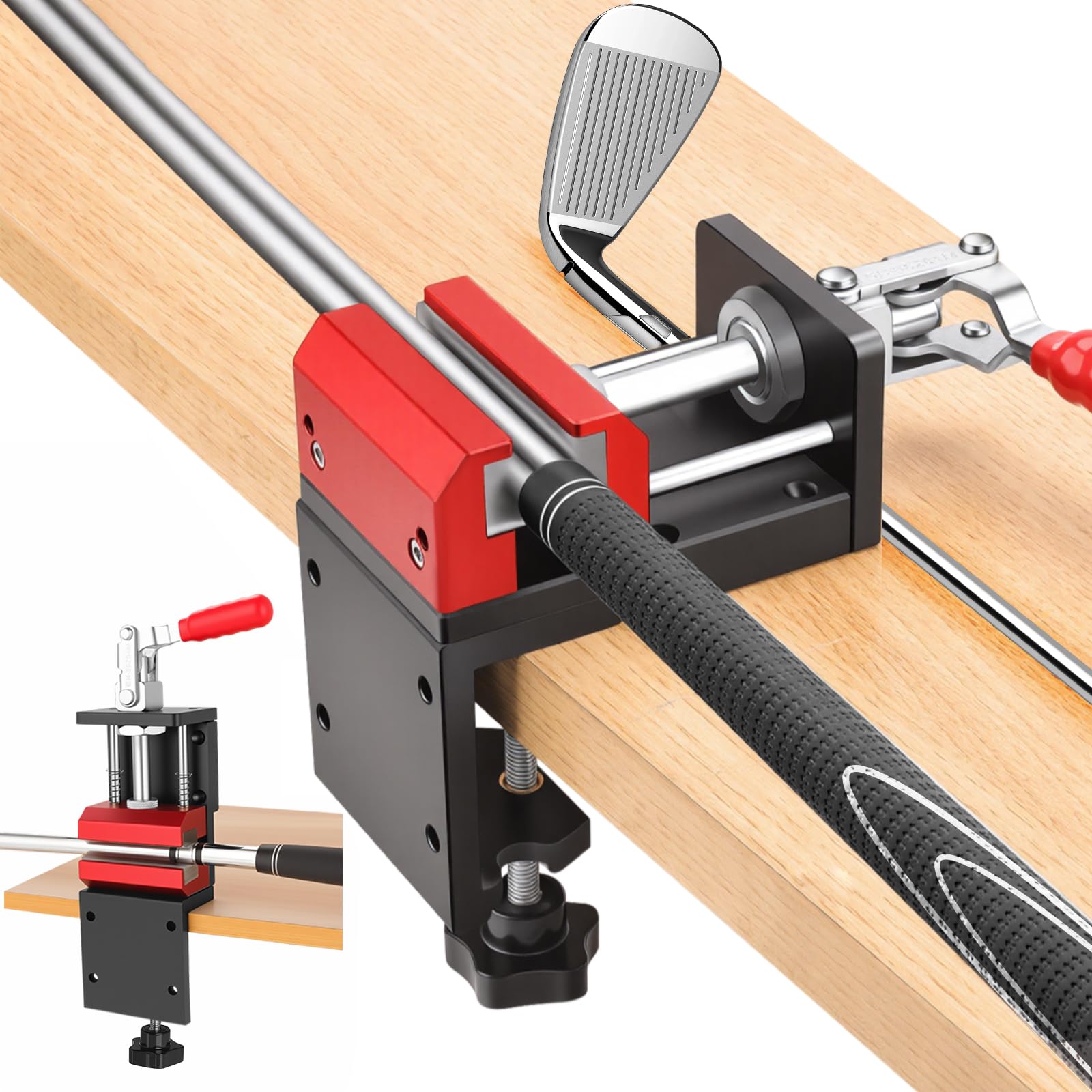 Poiyham Golf Club Regripping Kit, 2-in-1 No Drill Aluminum Golf Shaft Clamp, 360° Swivel Portable Table Vise, Golf Grip Kit for Regripping, Golf Repair Kit Removal Tool for Grip Replacement