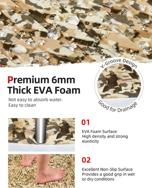 Abahub EVA Foam Boat Flooring - Non-Slip Camouflage Traction Pad | Self-Adhesive, Trimmable, 96''x16''