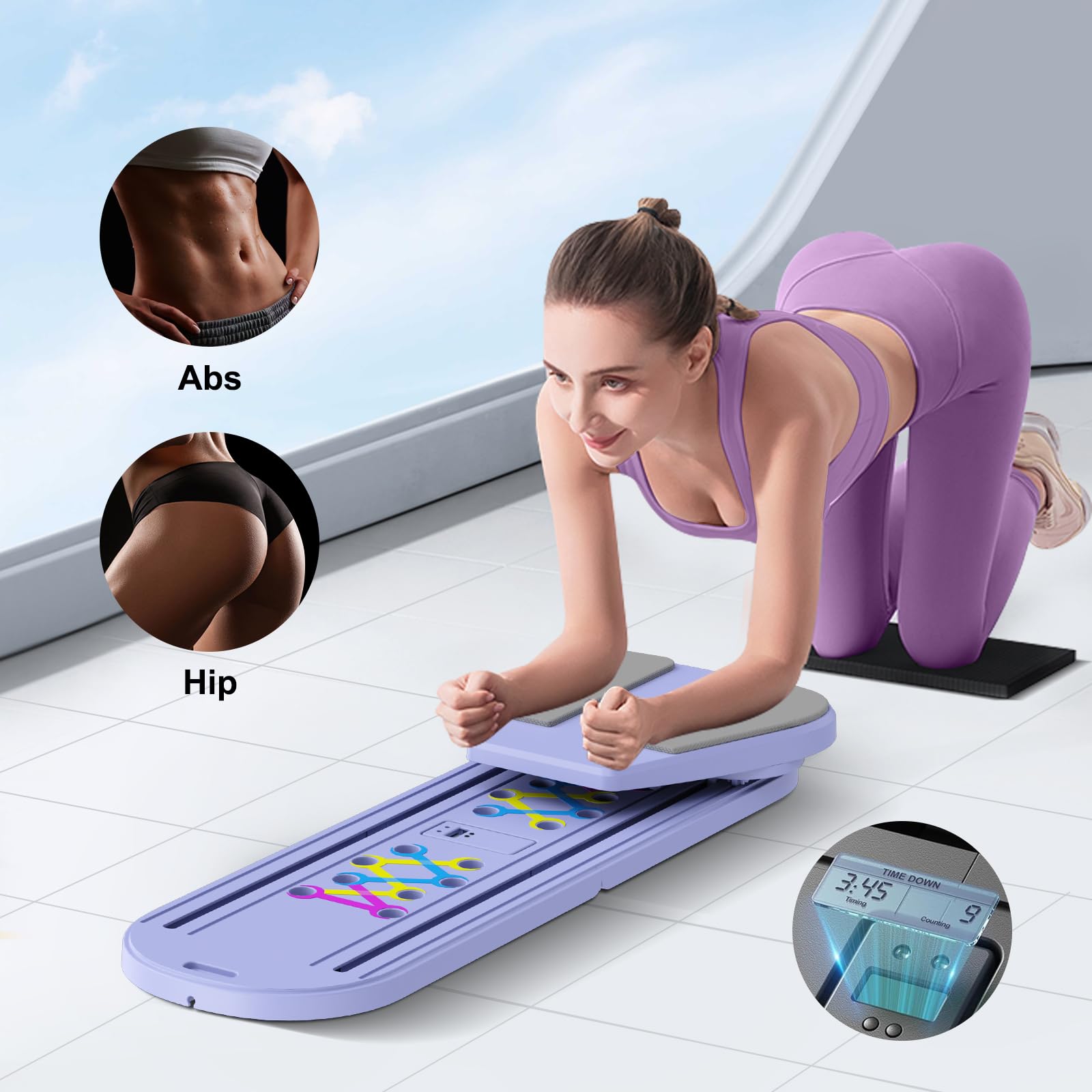 Pilates Board - 2026 Updated Pilates Reformer Machine Set, Multi-Purpose Foldable Pilates Reformer Board for Home, 6 in 1 Pilates Sliding Board (Purple)