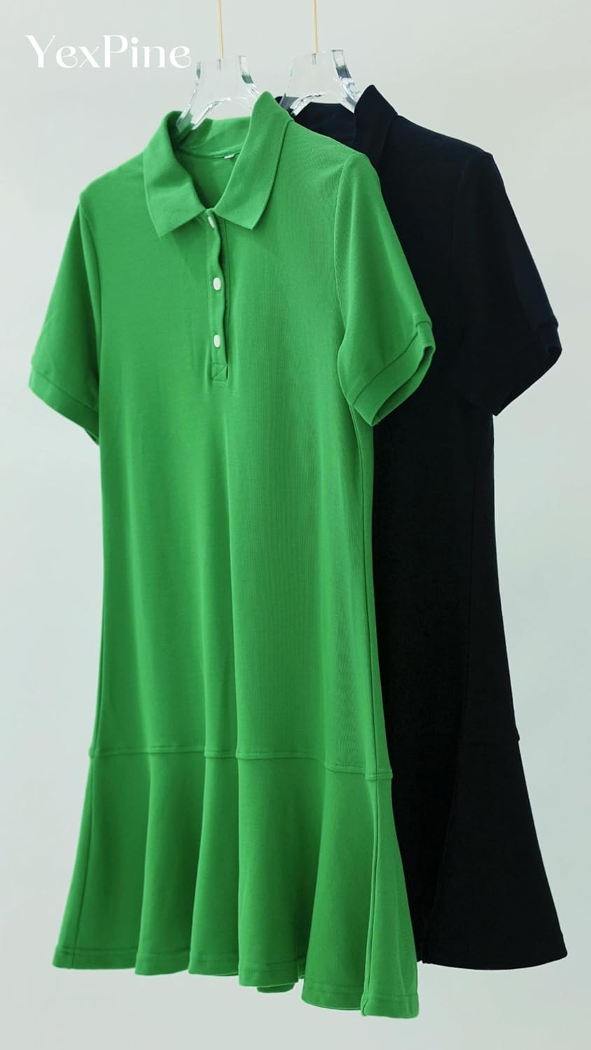 YEXPINE Polo Dress - Women's Short Sleeve Ruffle Hem Mini Dress for Golf & Tennis | Summer Style