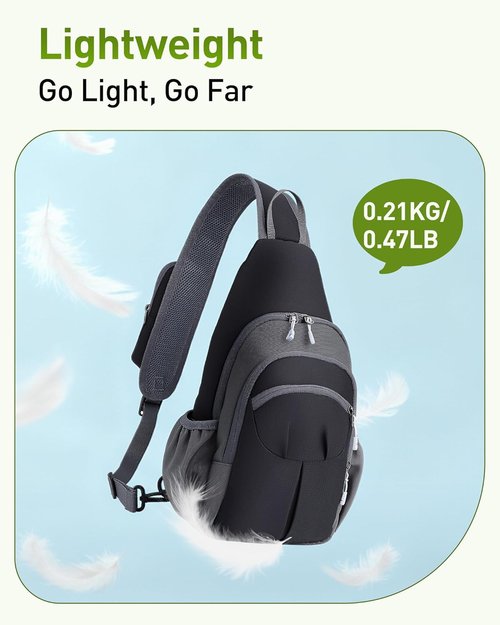 AGPTEK Lightweight Sling Bag - Compact Crossbody Daypack with Water Bottle Holder | Grey EDC Bag for Outdoor Travel