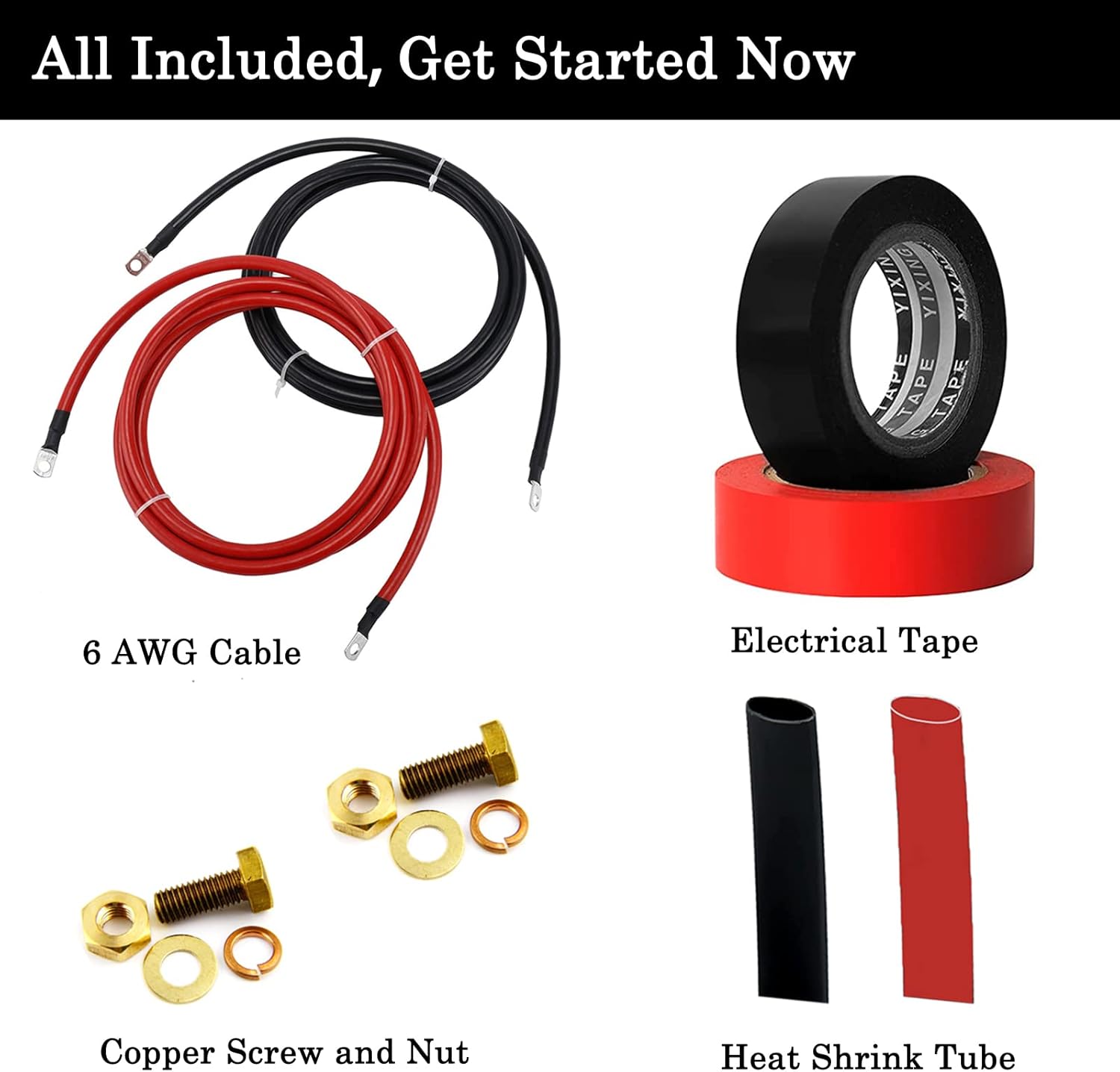 Skiennix Trolling Motor Battery Cable Extension Kit - 8AWG, 50Amp with Terminals for Fishing Boats
