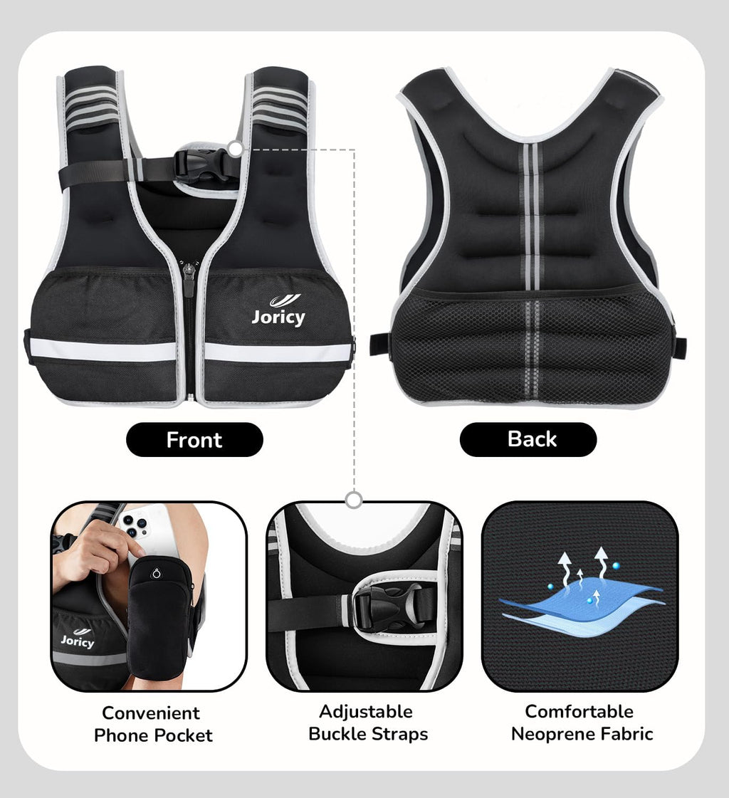 Skiennix Weighted Vest - Adjustable 6lb to 30lb for Walking, Running & Strength Training | Reflective Strips