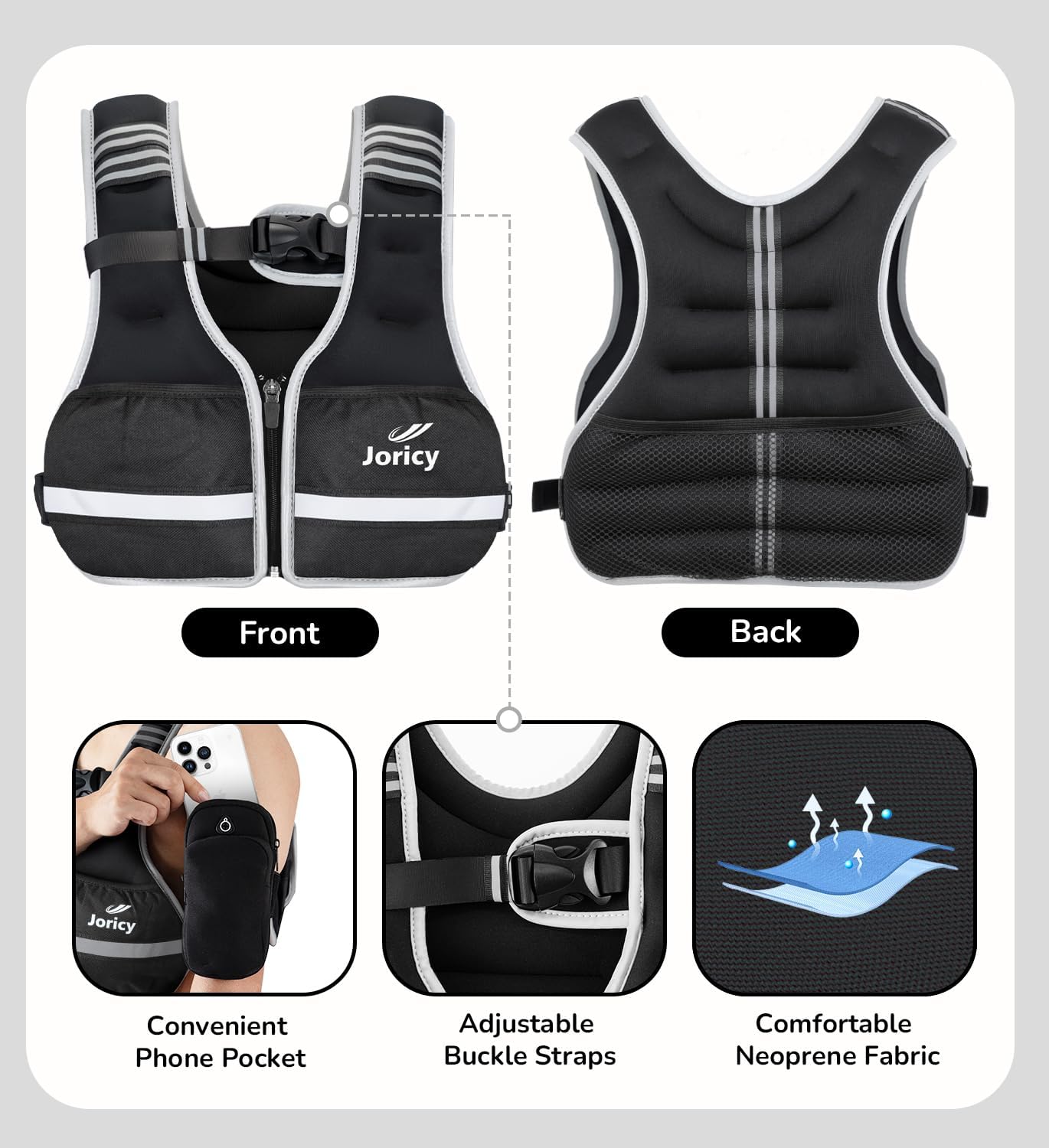 Skiennix Weighted Vest - Adjustable 6lb to 30lb for Walking, Running & Strength Training | Reflective Strips