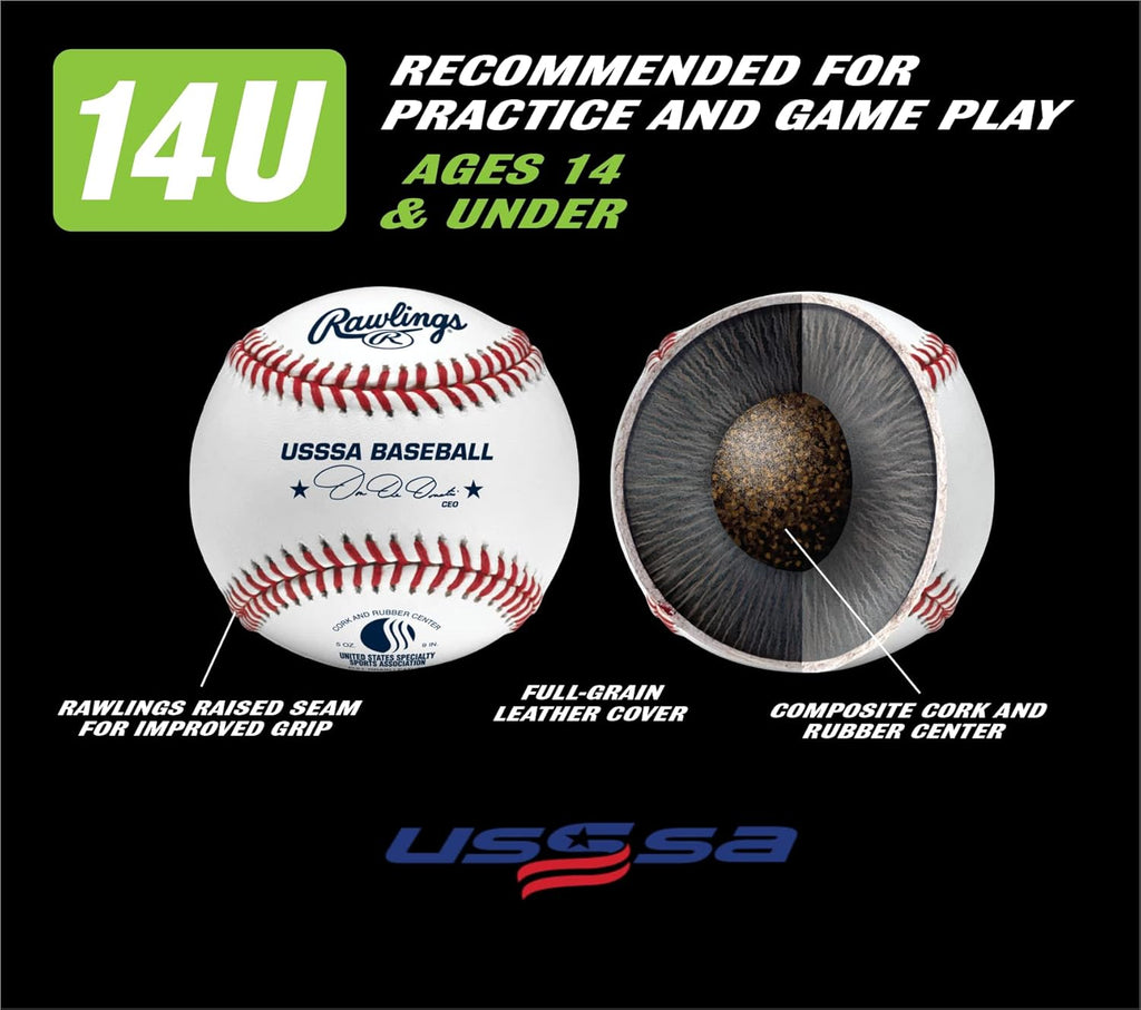 Rawlings USSSA Baseballs - Competition Grade ROLB1USSSA for Youth 14U | Multiple Count Options