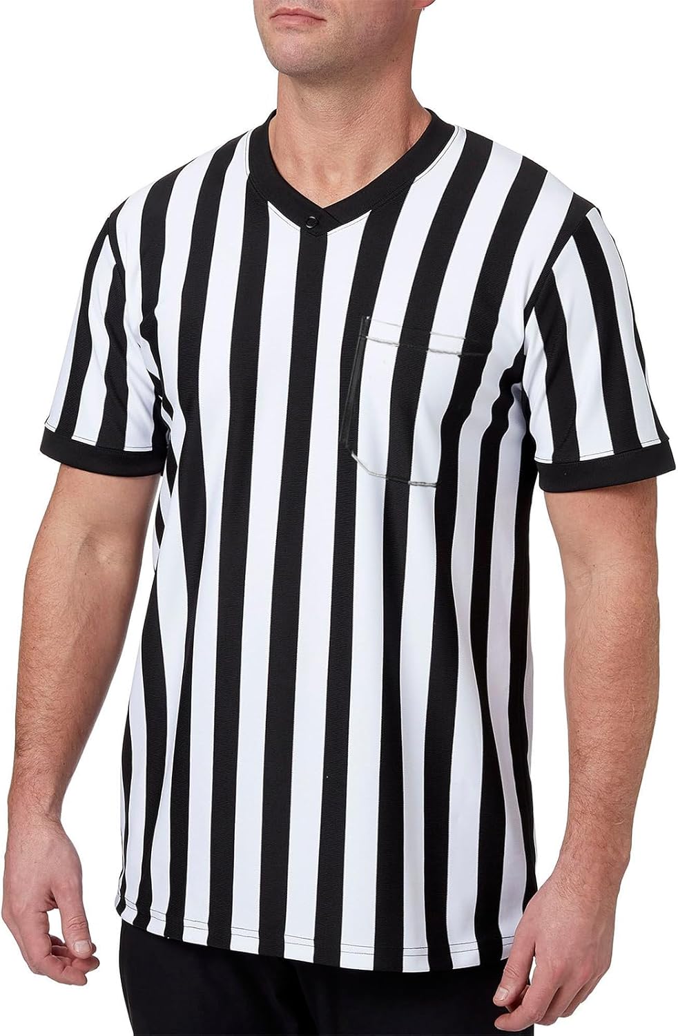 Redgino Men's Referee Shirt - Black & White Striped Jersey for Football, Soccer, Basketball | Perfect for Halloween