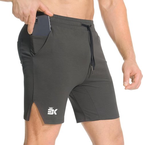 BROKIG Men's Airstretch Gym Shorts - 5 Inch Slim Fit Athletic Workout Shorts with Zipper Pockets
