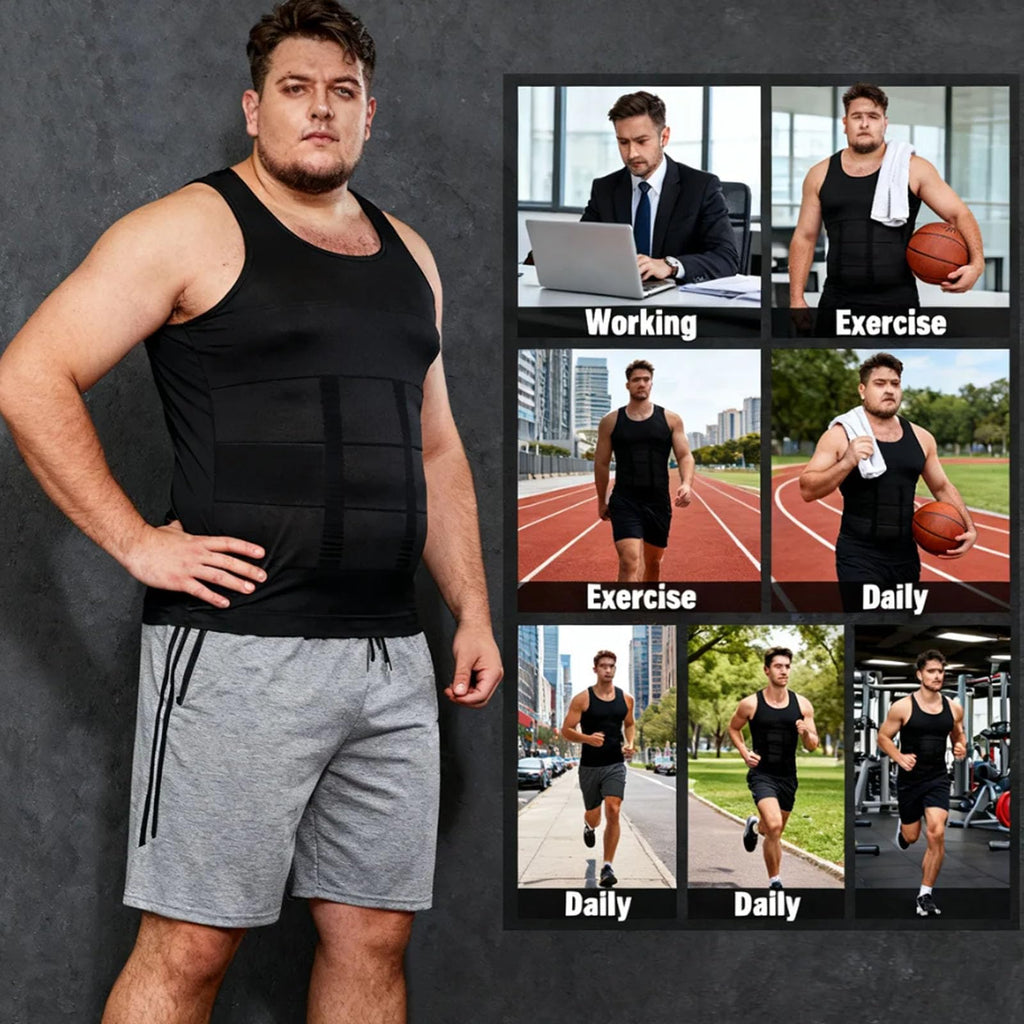 SELURE Shaping Tank Men 2.0 Compression Shirt Shapewear Workout Tops Breathable Shaper Vest Abs Abdomen Undershirt Black