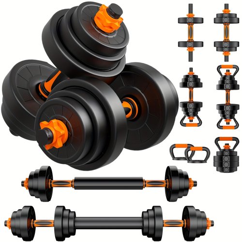 DICAO Adjustable Weights Dumbbell Set 22LBS/44LBS, 4 in 1 Barbell Weight Set for Women Men, Free Weights Exercise & Fitness Dumbbells for Home Gym, Hand Weightlifting Muscle Strength Training（20KG Kettlebell）