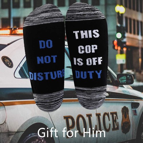 LEVLO Police Officer Gift Socks - Do Not Disturb This Cop Is Off Duty | 2 Pairs for Father's Day