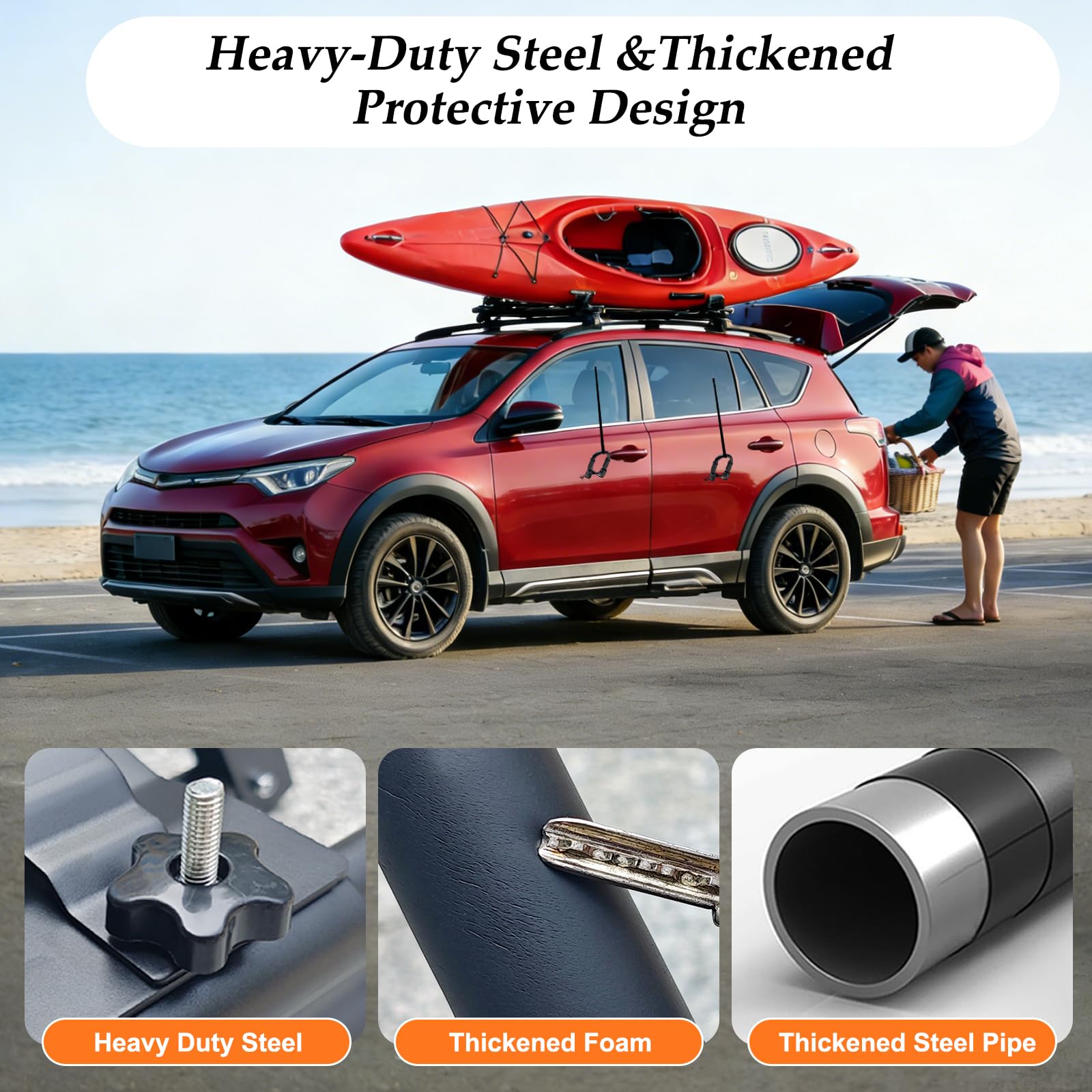 SUDOO Folding Kayak Roof Rack 1 Pair 2pcs Foldable J-Bar Heavy Duty Kayak Carrier Universal Fit for Square Oval Factory Crossbars for Kayaks Canoes Surfboards Ski Boards