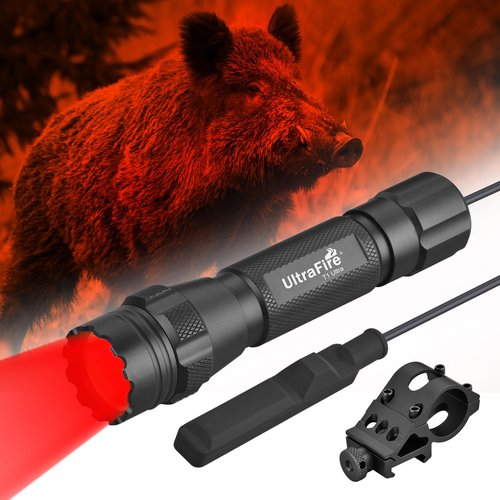ULTRAFIRE Tactical Red Flashlight, 620nm-630nm High Purity Red LED Hunting Light,Super Bright 218 Yards Long Range Single Mode for Night Observation & Coyote Predator (T1 Ultra-R)