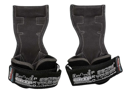 Lifting Grips PRO Weight Gloves Best Heavy Duty Straps Alternative to Power Hooks Deadlifts Adjustable Neoprene Padded Wrist Wrap (Black Leather, Medium 6.50"-7.50" Standard Wrist Size)