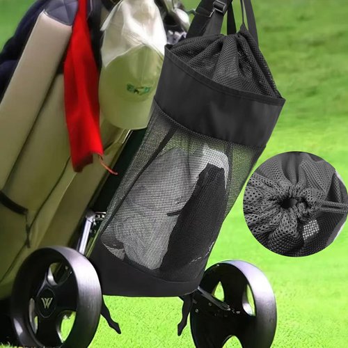 Golf Push Cart Accessories - Golf Storage Bag and Organizer for Universal Cart with Drawstring Closure, 3 Adjustable Buckles & Inner Mesh Pocket for Golf Balls, Oxford Cloth & Mesh Construction