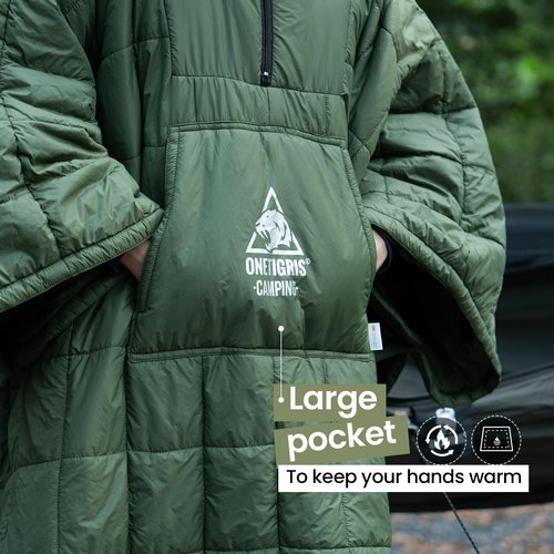 ONETIGRIS Camping Blanket Poncho with with Recycled Synthetic Insulation,Wearable Hoodie Blanket | Ultralight Water-Resistant Warm Camping Blanket for Outdoor, Hiking, Stadium