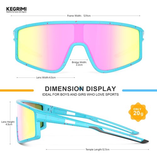 Kegrimi 3 Pack Kids Sunglasses Youth Baseball Polarized Sun Glasses Sports Cycling Running for Boys Girls UV Protection(Black+Red/Black+grey/Blue+green)