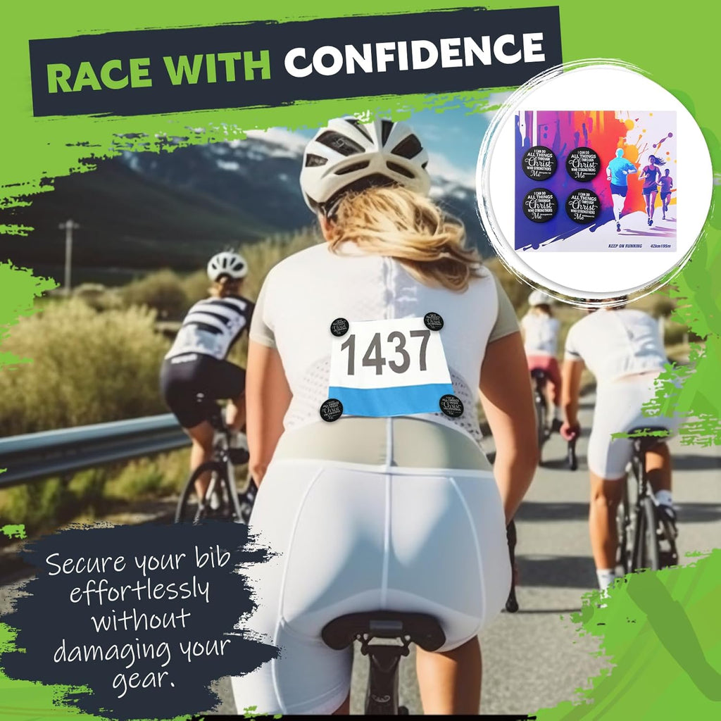 Suncalla 12Pcs Race Bib Clips for Runners Running Bib Holder Clips No Magnets No Pins Lightweight Lock Fasteners for Secure Marathon Cycling Reusable Replacement Accessories(Bible Verse,Black)