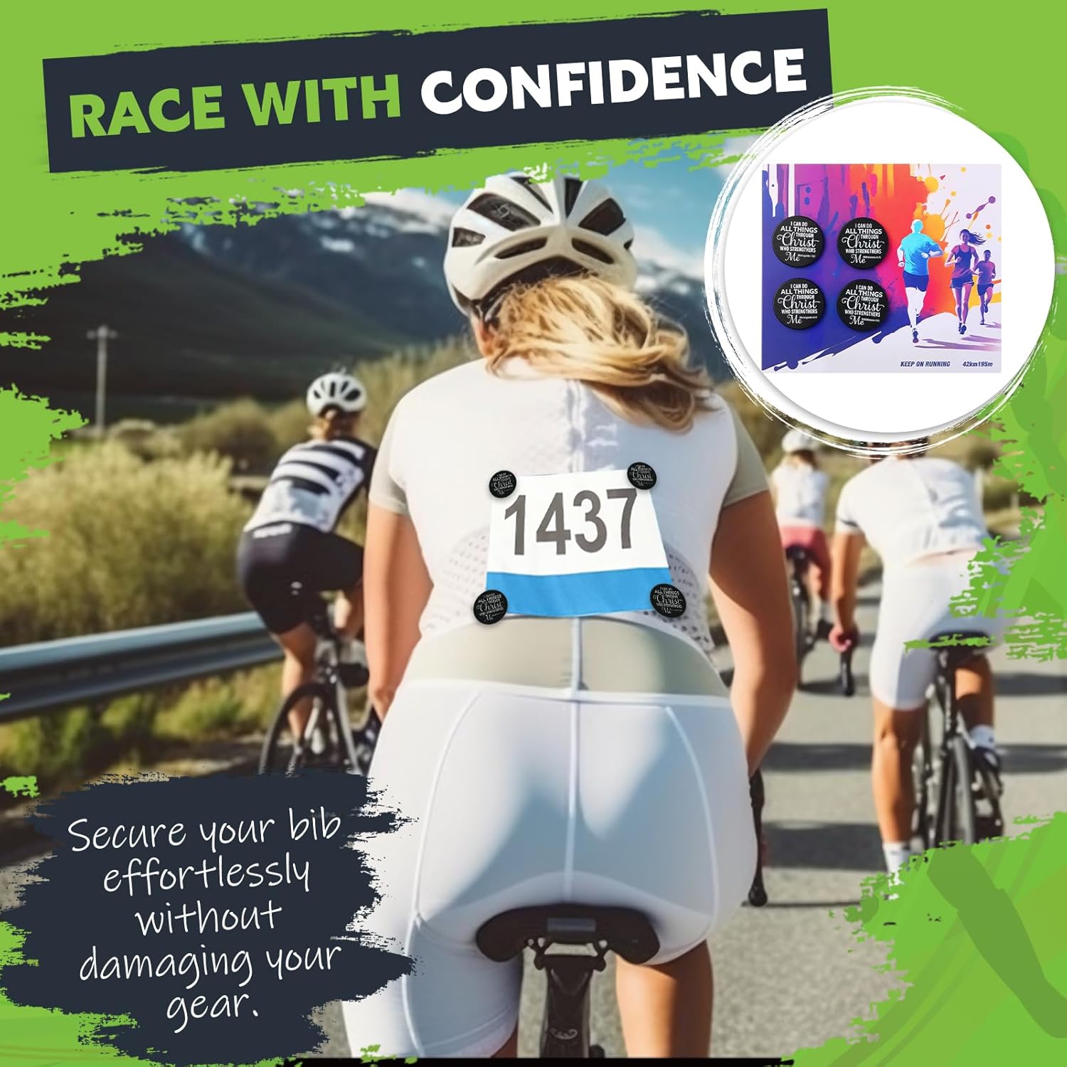 Suncalla 12Pcs Race Bib Clips for Runners Running Bib Holder Clips No Magnets No Pins Lightweight Lock Fasteners for Secure Marathon Cycling Reusable Replacement Accessories(Bible Verse,Black)