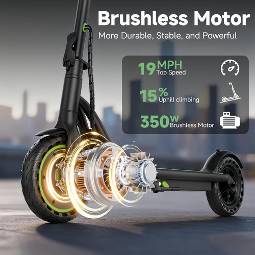 Folding Electric Scooter - 350W Motor, 19MPH Speed, 12/15 Miles Range, 8.5” Solid Tires