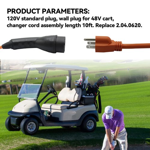 Golf Cart Charger Power Cord, Fits for Evolution ICON EV Golf Carts, 120V 3 Pin Charge Cable Assembly Replace 2.04.0620