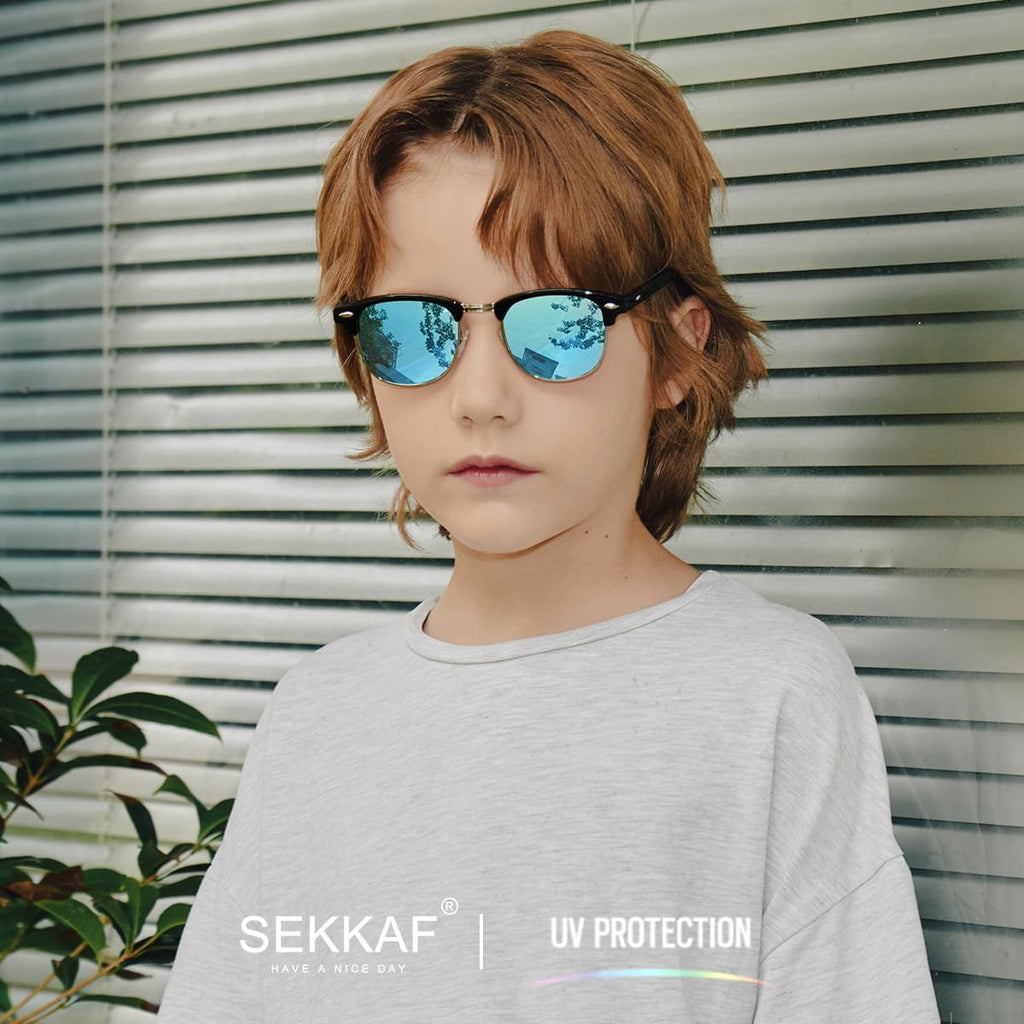 Skiennix Kids Polarized Sunglasses - Retro Semi-Rimless Frame with UV Protection | Stylish Shades for Boys & Girls
