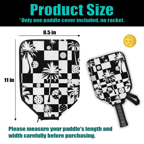 Pickleball Paddle Cover with Handle - Shock Absorbing Paddle Case with Mesh Pocket Zipper Closure Universal 12.60 × 9.84 in Paddle Protection Accessories for Women Men (Black)