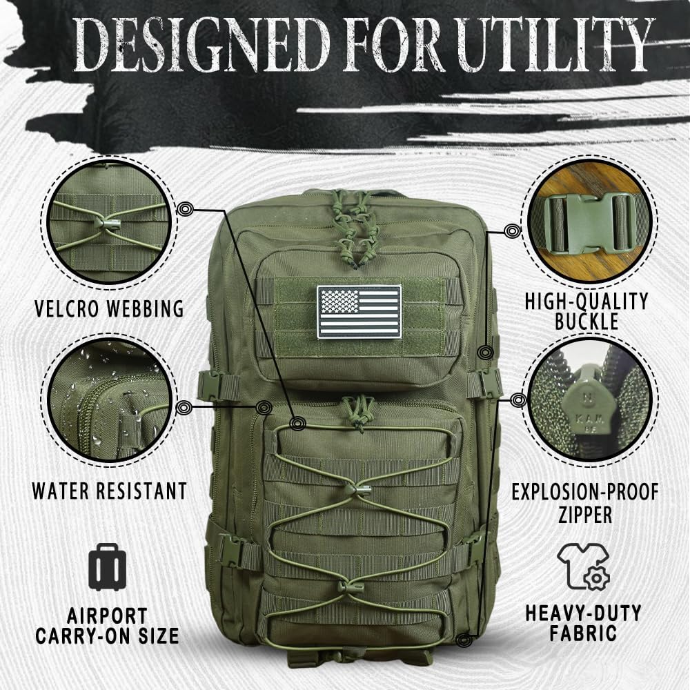 Skiennix Military Tactical Backpack - 3-Day Assault Pack with Molle System | Black, 38L Capacity