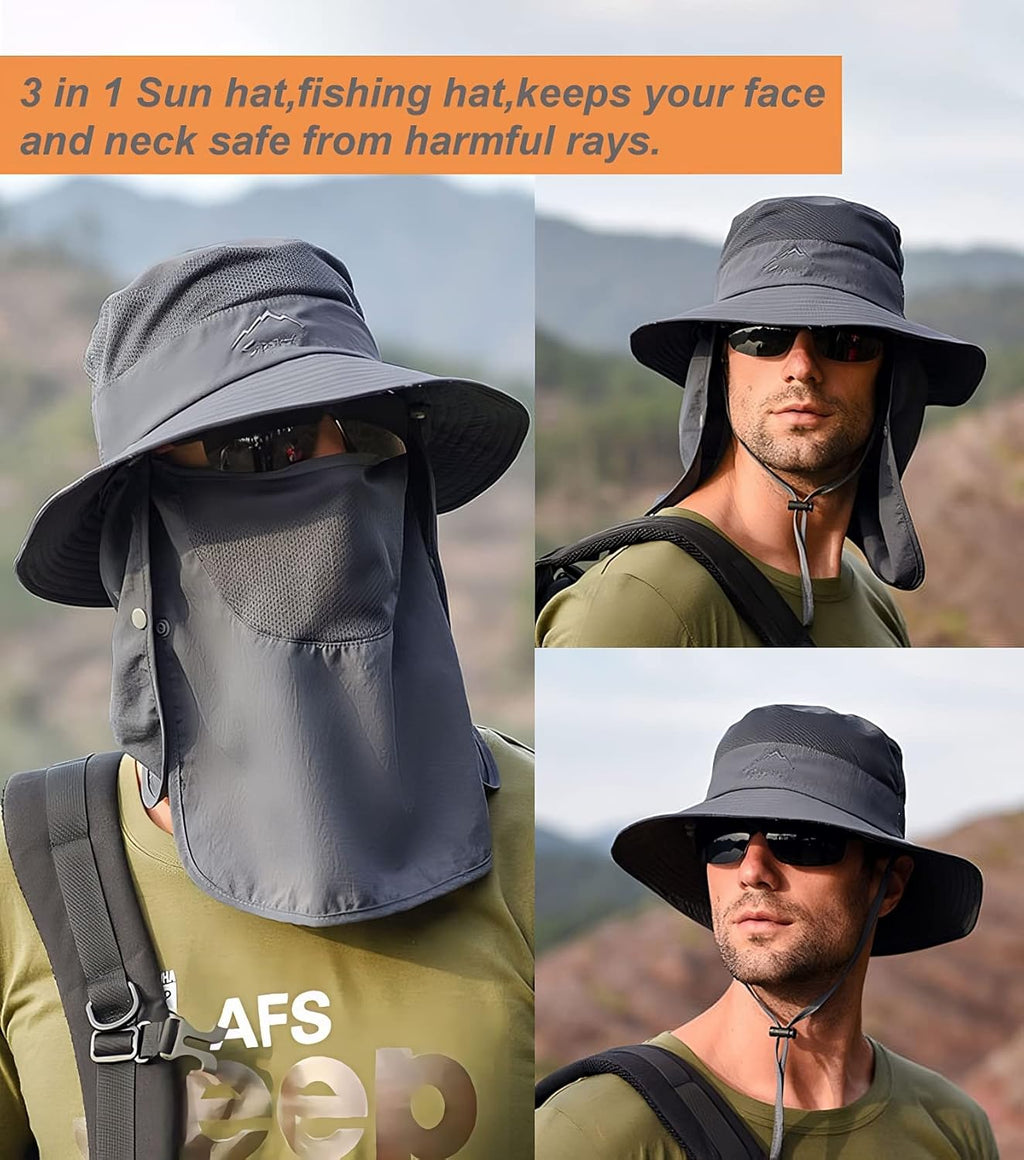 Skiennix Men's Sun Hat - Quick Dry UV Protection with Neck Flap | Wide Brim for Fishing & Hiking, UPF 50+