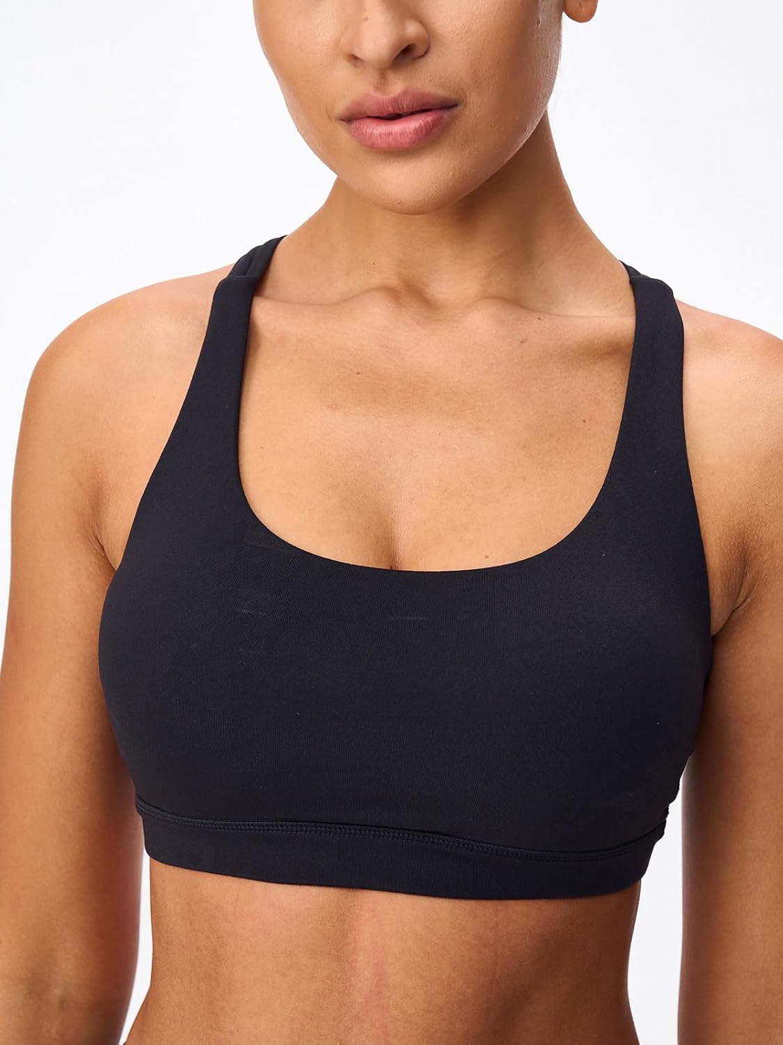 Skiennix Women's Strappy Sports Bra - Light Compression, Criss Cross Back, Padded Yoga Bra, Supportive U Neckline