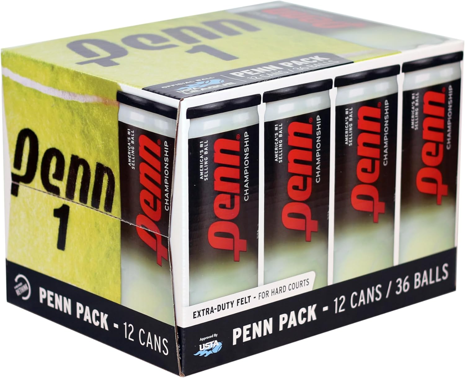 Penn Championship Tennis Balls - Extra Duty Felt Pressurized 3-Count Pack | Ideal for All Court Surfaces