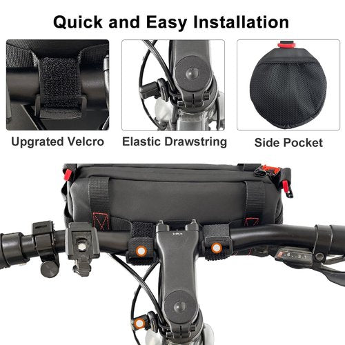 Danuosie Bike Handlebar Bag, Waterproof Bicycle Front Roll Bag with Reflective Area, Cycling Storage Pouch with Waterproof Zipper Shoulder Strap Removable Straps for Road Mountain E-Bikes