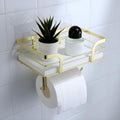 Skiennix Toilet Paper Holder - Modern Bathroom Decor with Shelf | Wall-Mounted, White Wooden Design