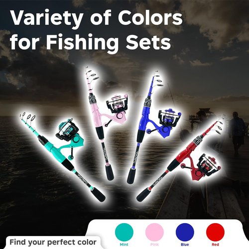DaddyGoFish Spinning Fishing Rod and Reel Combo Set with Tackle Box | Kids Fishing Pole | Carbon Fiber Telescopic Fishing Rod Kit | Spinning Reel for Travel Saltwater Freshwater Fishing Gear Kit