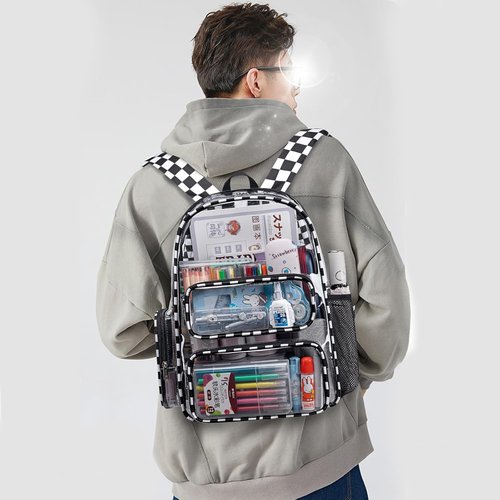 CAMTOP Clear Backpack - Heavy Duty Transparent Book Bag for School, Work & Travel | Check Design